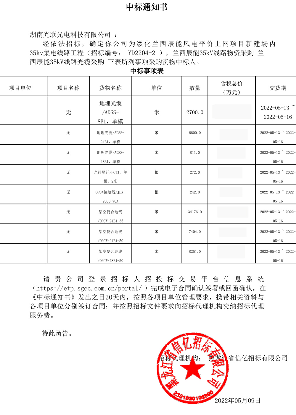 蘭西辰能風(fēng)電項(xiàng)目新建場內(nèi)35KV集電線路工程中標(biāo)通知